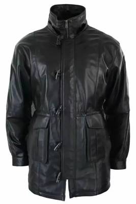 Men's black genuine lambskin leather blazer coat - 2  front patch pocket & button style 3