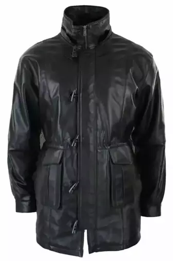 Men's black genuine lambskin leather blazer coat - 2  front patch pocket & button style