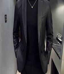 Men's black genuine lambskin leather blazer coat - 2  front patch pocket & button style