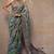 Green floral printed cotton blend saree with unstitched blouse piece