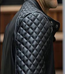 Men's black genuine lambskin leather front patch pocket & quilted hand style