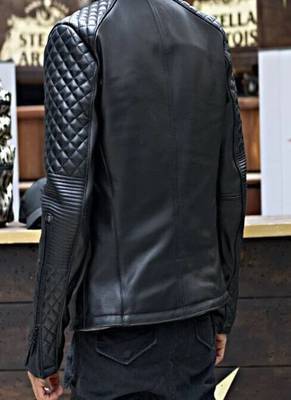 Men's black genuine lambskin leather front patch pocket & quilted hand style 4