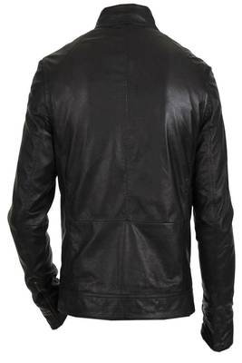 Men's black genuine lambskin leather  zipper & waist belt style 2