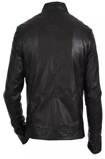 Men's black genuine lambskin leather  zipper & waist belt style