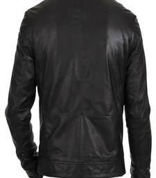 Men's black genuine lambskin leather  zipper & waist belt style