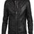 Men's black genuine lambskin leather  zipper & waist belt style