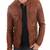 Men's brown  genuine lambskin leather zipper & café racer coller style