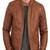 Men's brown  genuine lambskin leather zipper & café racer coller style