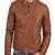 Men's brown  genuine lambskin leather zipper & café racer coller style