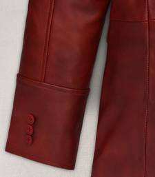 Men's red genuine lambskin leather blazer suede coat 4 envolape pocket &button style