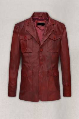 Men's red genuine lambskin leather blazer suede coat 4 envolape pocket &button style 1