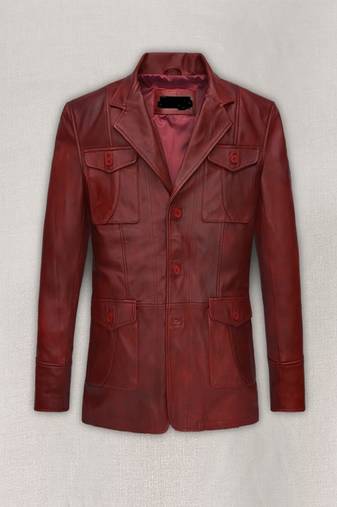 Men's red genuine lambskin leather blazer suede coat 4 envolape pocket &button style