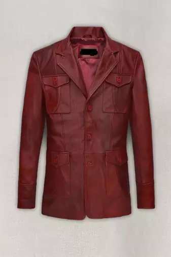 Men's red genuine lambskin leather blazer suede coat 4 envolape pocket &button style