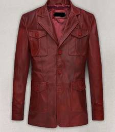 Men's red genuine lambskin leather blazer suede coat 4 envolape pocket &button style
