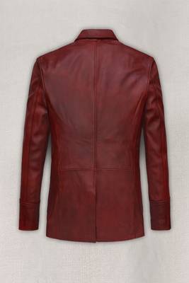 Men's red genuine lambskin leather blazer suede coat 4 envolape pocket &button style 3
