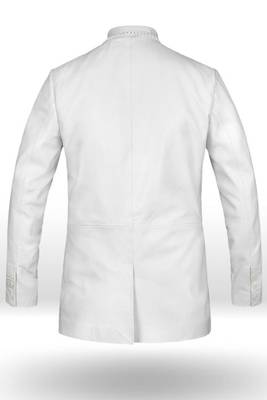 Men's white genuine lambskin leather blazer suede coat 2 flap pocket &button style 2