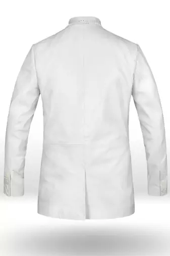 Men's white genuine lambskin leather blazer suede coat 2 flap pocket &button style