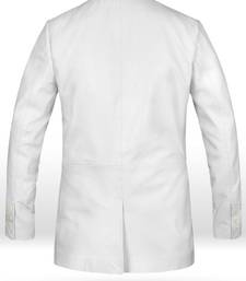 Men's white genuine lambskin leather blazer suede coat 2 flap pocket &button style