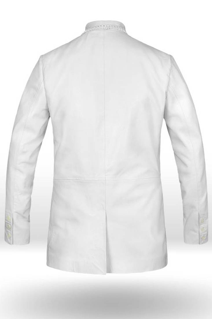 Men's white genuine lambskin leather blazer suede coat 2 flap pocket &button style
