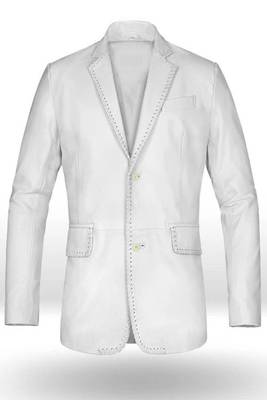Men's white genuine lambskin leather blazer suede coat 2 flap pocket &button style 1