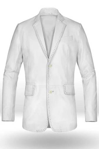 Men's white genuine lambskin leather blazer suede coat 2 flap pocket &button style
