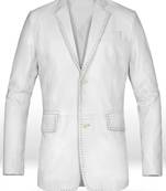 Men's white genuine lambskin leather blazer suede coat 2 flap pocket &button style