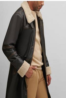 Men's dark brown genuine lambskin leather coat 2 flap pocket & button style 1