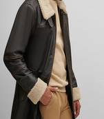 Men's dark brown genuine lambskin leather coat 2 flap pocket & button style
