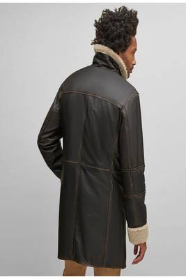 Men's dark brown genuine lambskin leather coat 2 flap pocket & button style 4