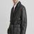 Men's black genuine lambskin leather coat- 2 flap pocket & button  weaist belt style