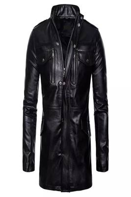 Men's black  genuine lambskin leather blazer coat- zipper pocket & button style 1