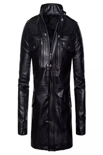 Men's black  genuine lambskin leather blazer coat- zipper pocket & button style