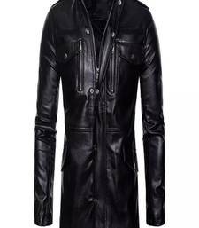 Men's black  genuine lambskin leather blazer coat- zipper pocket & button style