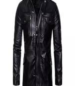 Men's black  genuine lambskin leather blazer coat- zipper pocket & button style