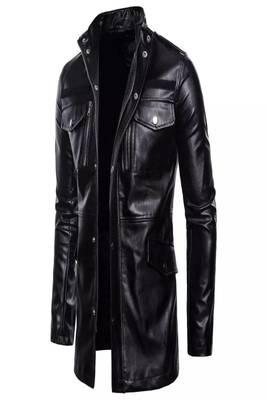 Men's black  genuine lambskin leather blazer coat- zipper pocket & button style 2