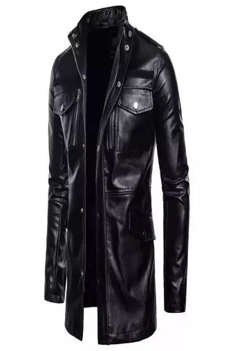 Men's black  genuine lambskin leather blazer coat- zipper pocket & button style