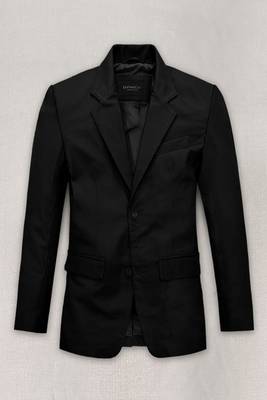 Men's black  genuine lambskin leather blazer coat-2 flap pocket & button style 1
