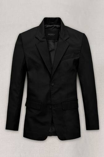 Men's black  genuine lambskin leather blazer coat-2 flap pocket & button style