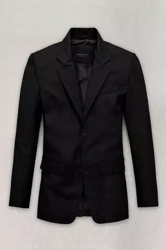 Men's black  genuine lambskin leather blazer coat-2 flap pocket & button style