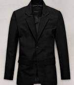 Men's black  genuine lambskin leather blazer coat-2 flap pocket & button style