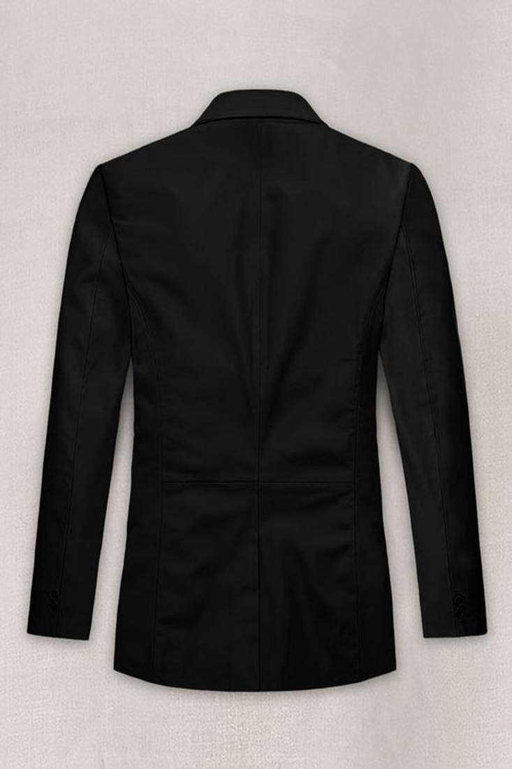 Men's black  genuine lambskin leather blazer coat-2 flap pocket & button style