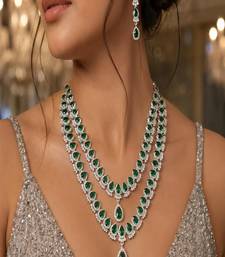 emerald green bridal necklace set, 2 layer choker, cz diamond wedding jewellery
