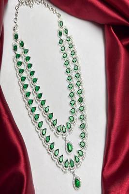emerald green bridal necklace set, 2 layer choker, cz diamond wedding jewellery 3