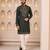 Dark bottle green silk blend heavy embroidered kurta with off white straight pant for wedding & festive wear