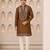 Men's coffee brown silk blend heavy embroidered kurta with off white straight pant