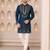 Navy blue silk blend heavy thread & sequins embroidered kurta with off white straight pant
