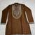 Men's coffee brown silk blend heavy embroidered kurta with off white straight pant