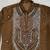 Men's coffee brown silk blend heavy embroidered kurta with off white straight pant