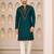 Teal green silk blend thread, zari & sequins embroidered kurta