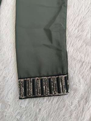 Dark bottle green silk blend heavy embroidered kurta with off white straight pant for wedding & festive wear 5